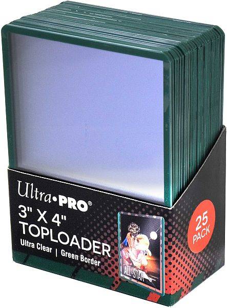 Ultra Pro Toploader: Ultra Clear (green Border) - Box (25 Stk.) - Plastik Deck Protector Til Kort I Lommer - Sleeves #84916 - !kort Tilbehã¸r
