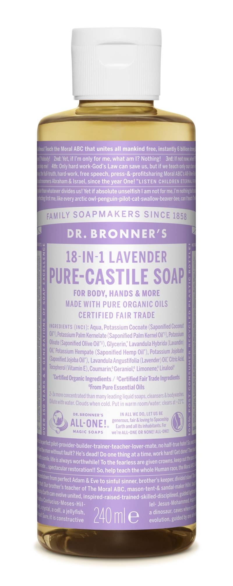 Dr. Bronners Pure Castile Soap  Lavender | 18-I-1 Mild & Beroligende Pleje - Sæbe - Dr. Bronner`s - Studiobuus
