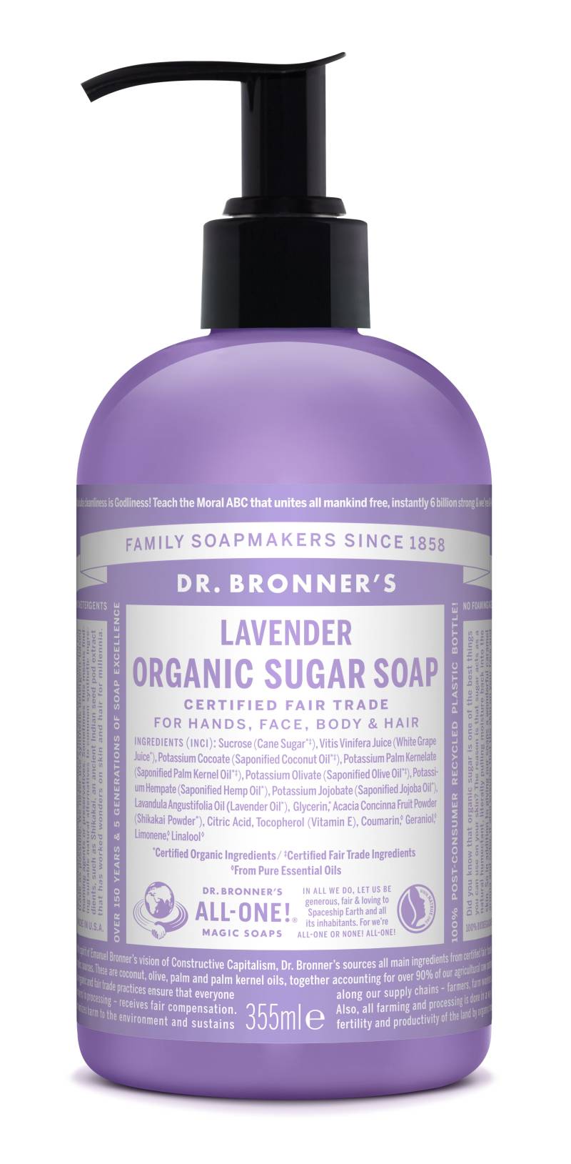 Dr Dr. Bronners Organic Sugar Soap  Lavender | 4-I-1 økologisk Pleje & Beroligende Duft - Sæbe - Dr. Bronner`s - Studiobuus