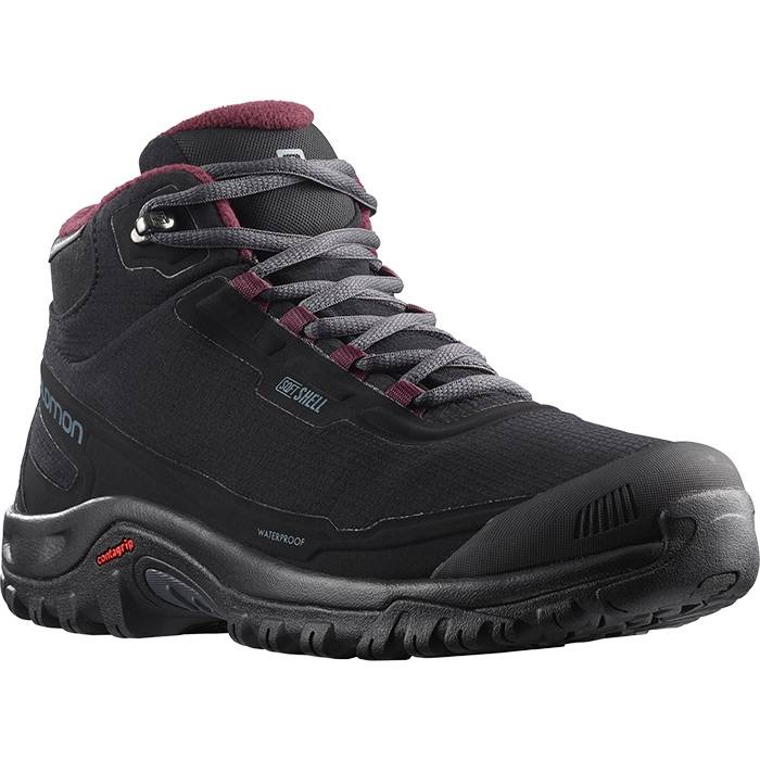 Salomon Shelter Cs Waterproof Kvinder / Damer Vinterstøvle, Black/Ebony/Wine Tasting-42 / Uk 8 - Vintersko, Vinterstøvler