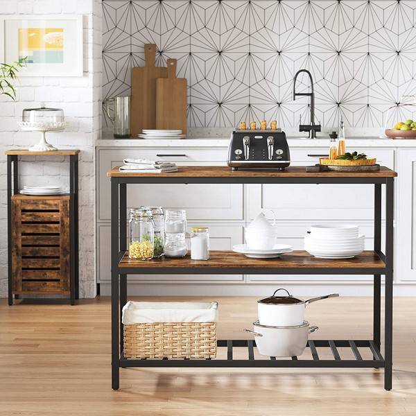 Køkkenø I Industrielt Design Med Hylder - Rustik Brun 120x60x90 - Køkkenudstyr - Daily-Living - Song