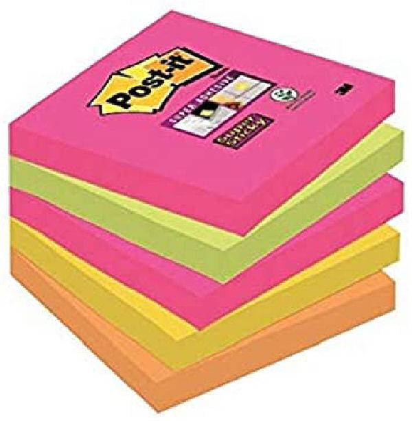 Post-It Super Sticky Notes 76x76mm 90 Ark Mixfarvet 5 Pack