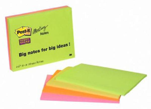 Post-It Super Sticky Notes 152x101mm 45 Ark Mixfarvet 4 Pack