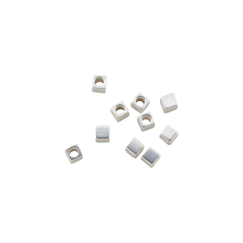 Metalperler, Terning, Forsølvet Messing, 4x4 Mm. Storkøb - Boc