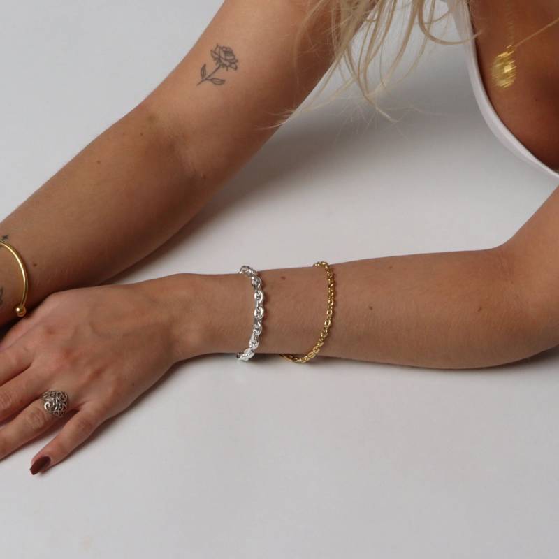 Armbånd, Anker Facet Kæde, Sterlingsølv, 17-21 Cm/6,4 Mm - Spain