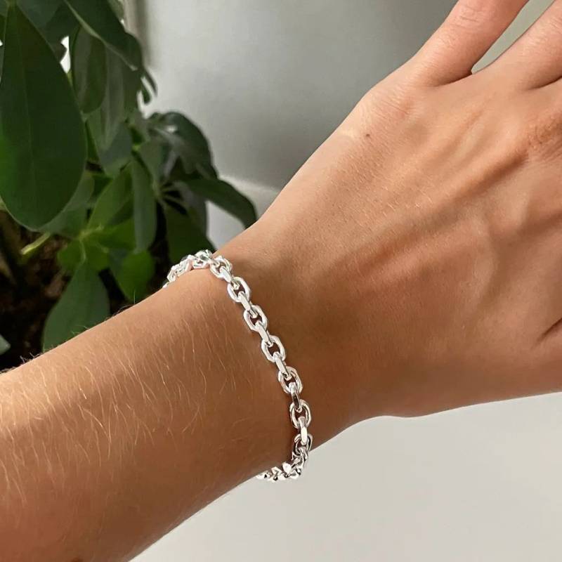 Armbånd, Chunky Anker Facet Kæde, Sterlingsølv, 17-20 Cm/4,5 Mm - Spain