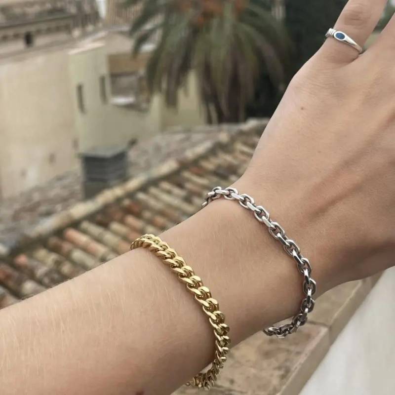 Armbånd, Panser Facet Kæde, Forgyldt Messing, 16-17 Cm/5,3 Mm - Spain