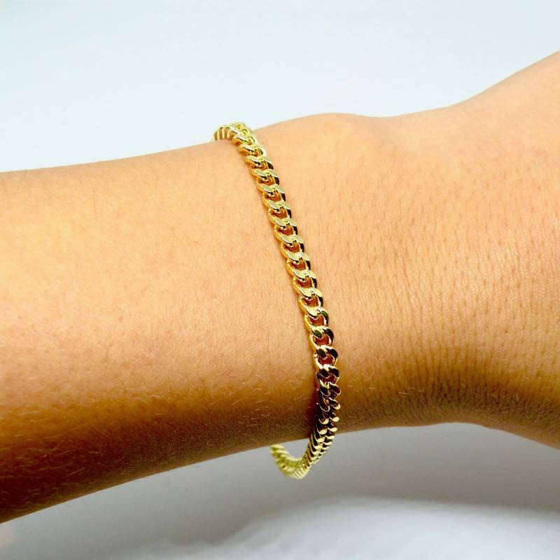 Armbånd, Panser Facet Kæde, Forgyldt Messing, 17-19 Cm/3,5 Mm - Spain