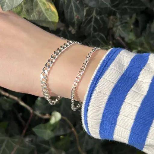 Armbånd, Panser Facet Kæde, Forgyldt Og Sterlingsølv, 16-22 Cm/5,5 Mm - Spain