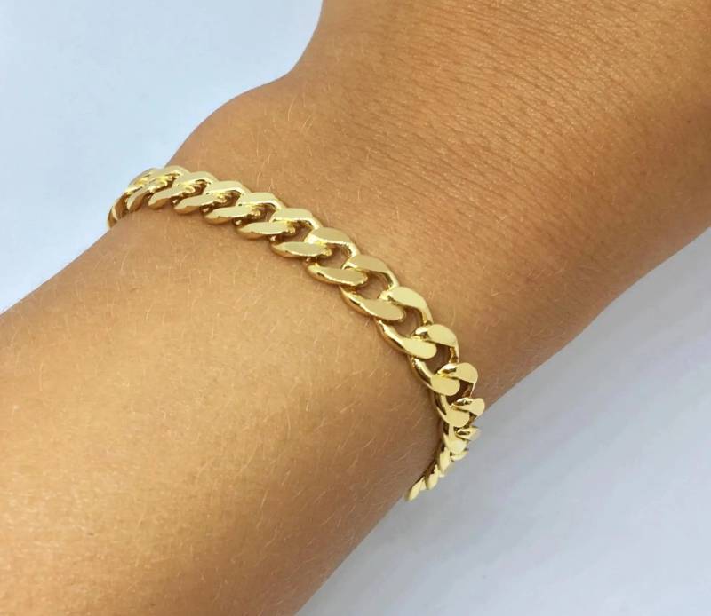 Armbånd, Chunky Panser Facet Kæde, Forgyldt Sterlingsølv, 17-21 Cm/6,6 Mm - Spain