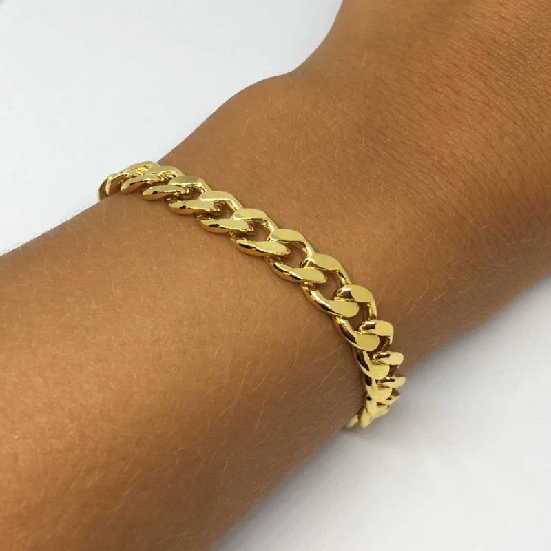 Armbånd, Ekstra Chunky Panser Facet, Forgyldt Sterlingsølv, 16-22 Cm/7,4 Mm - Spain