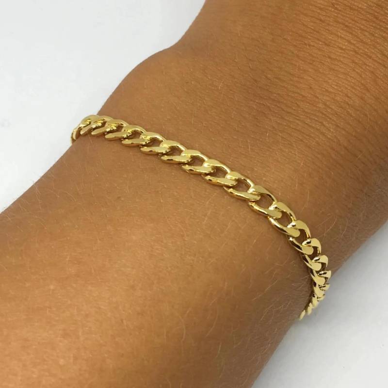 Armbånd, Panser Facet Kæde, Forgyldt Og Sterlingsølv, 16-22 Cm/4,5 Mm - Spain