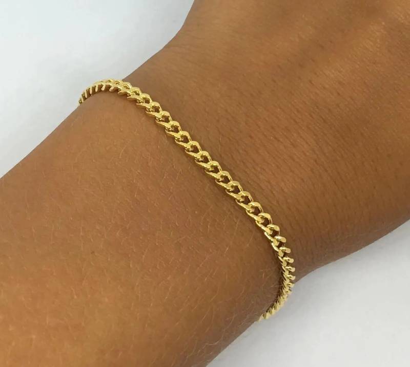 Armbånd, Panser Facet Kæde, Forgyldt Messing, 17-19 Cm/3,2 Mm - Spain