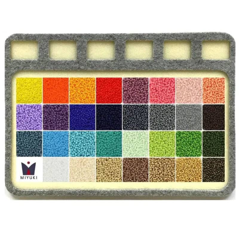 Miyuki Sæt, Kit Med Seed Bead Perler, Perlemåtte Og Guides, 31 Farver - Krea
