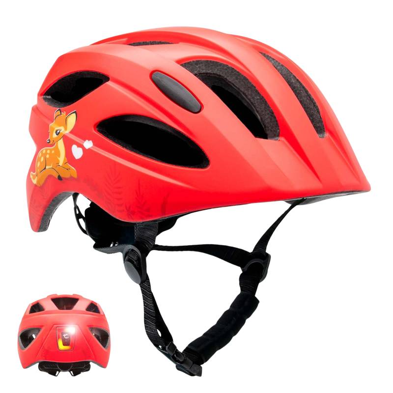 Rød Cykelhjelm Til Børn I Alderen 6 - 12 år 54-58 Cm Med Usb Genopladeligt Indbygget Rødt Led Lys. Sikkerhedstestet Og En 1078 Certificeret - Crazy Safety