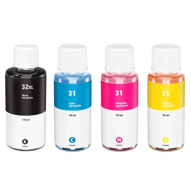 Pakke Sæt Hp 31 / Hp 32  4 Farver Bk-C-M-Y  Alternativ  300 Ml - Inkpartner Aps