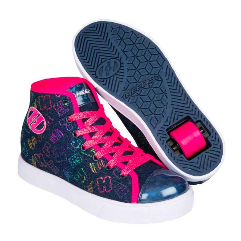 Heelys Veloz Rullesko Blue Denim/Hot Pink/Rainbow - Heelys Rullesko