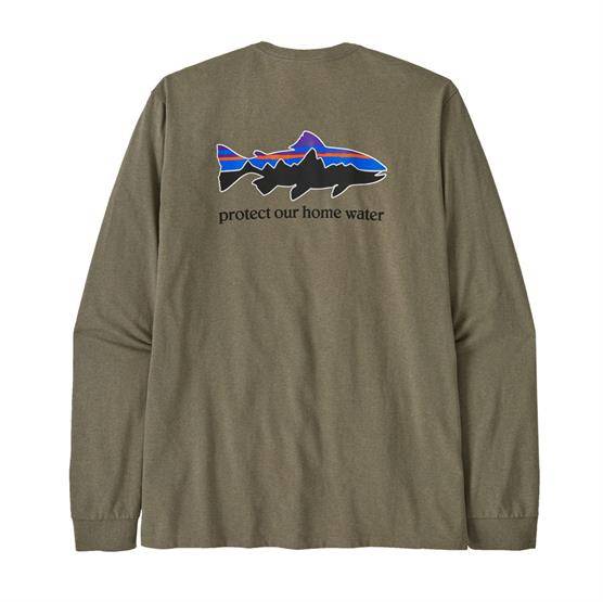 Patagonia Mens L/S Home Water Trout Responsibili-Tee, River Rock Green