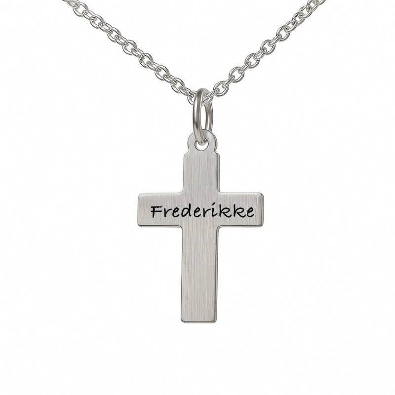Dahl Kors Sølv Børstet Med Afrundet Hjørner 20 X 19 Mm Vedhæng Inkl. Kæde - Dahl Jewellery