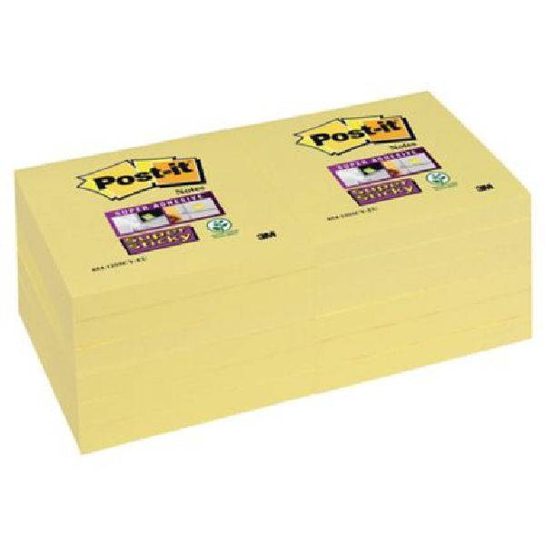 Post-It Super Sticky Notes 76x76mm 90 Ark Gul 12 Pack