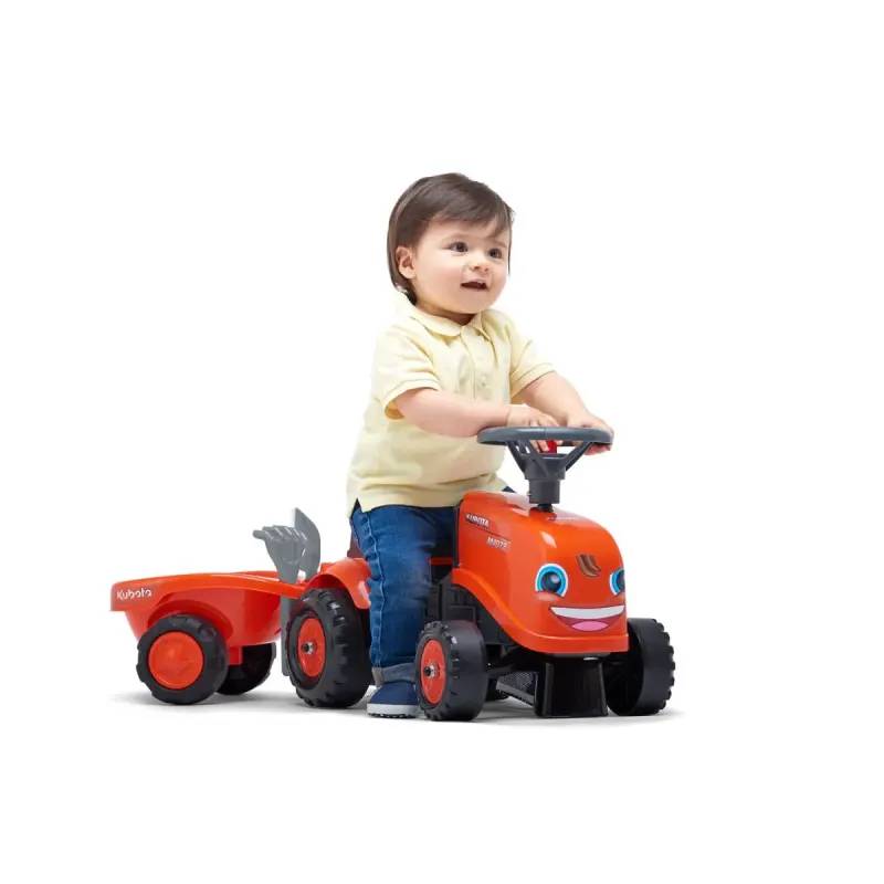 Falk Baby Kubota Ride-On Traktor Med Trailer, Rive Og Skovl