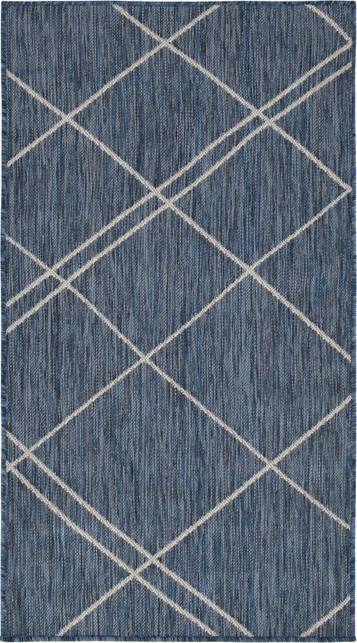 Gulvtæppe Loomery Terrace 80 X 150 Cm Polypropylen Vejrbestandig Uv-Resistent Indendørs/Udendørs Terrassemåtte Azurblå/Hvid