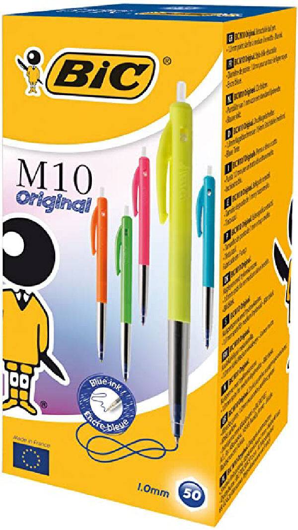 Bic Kuglepen M10 Original Trykmekanisme 1.0mm Assorteret Farver 50 Stk.