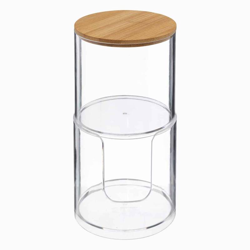 Opbevaring Til Vatrondeller Med Bambuslåg (3 Varianter) - Transparent - 10cm X 10cm X 18cm - Adeline - Five