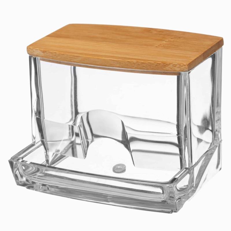 Opbevaring Til Vatpinde Med Bambuslåg - Transparent - 9,3cm X 8cm X 7,4cm - Adeline - Five