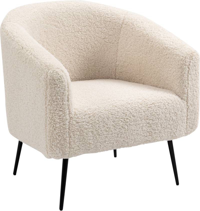 Loungestol/Lænestol Nordlys Furniture Kiruna I Hvid Bouclé Med Skulpturelle Kurver, Komfortskum Og Sorte Metalben