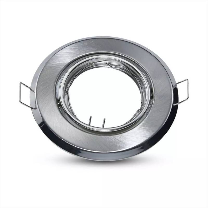 Downlight Kit Uden Lyskilde - Hul: ø7 Cm, Mål: ø9,3 Cm, Børstet Stål, Vælg Mr16 Eller Gu10 Fatning - Fatning : Uden Fatning - V-Tac