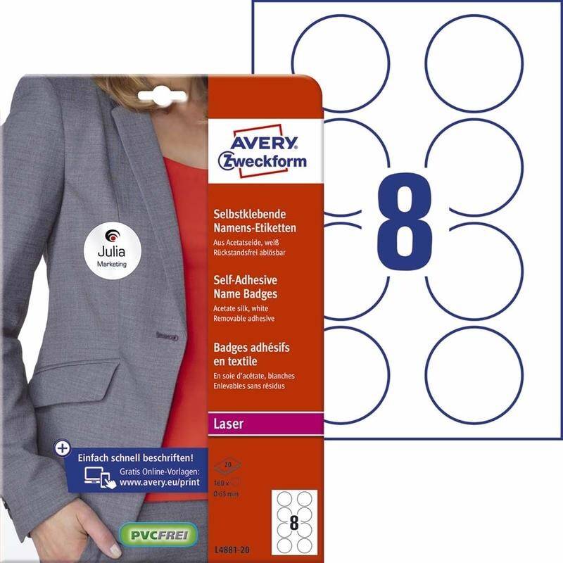 Navneskilt Avery Selvklæbende, ø65mm 160stk/Pak.