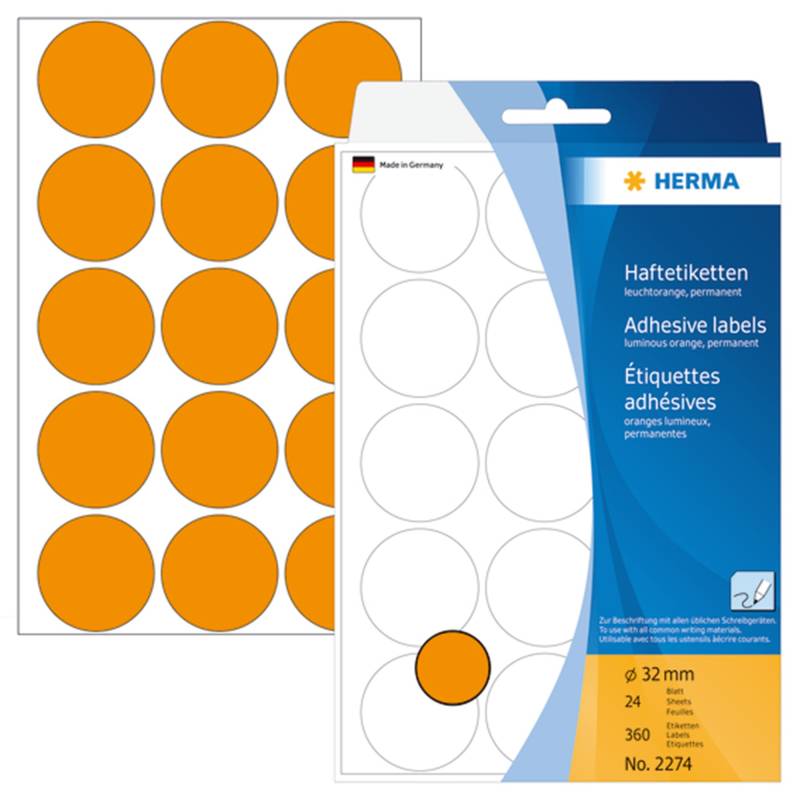 Herma Etiket Manuel ø32 Neon Orange (360)