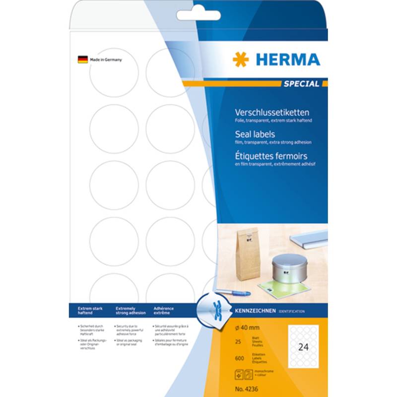 Herma Etiket Film Extremely Strong ø40 Transp (600)