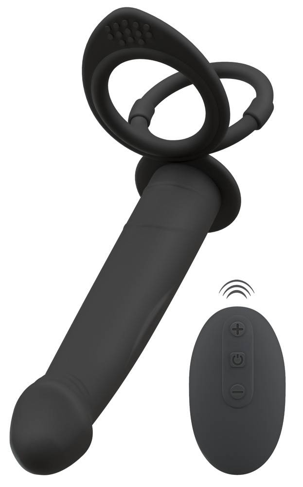 Analvibrator "rc Double Fucker" Med Penis- Og Testikelring - Black Velvets