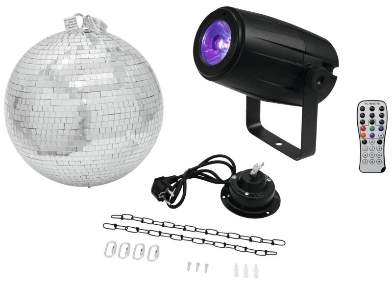 Spejlkugle Sæt 30 Cm. Med Motor, 5w Led Spot Med Farver & Remote - Eurolite