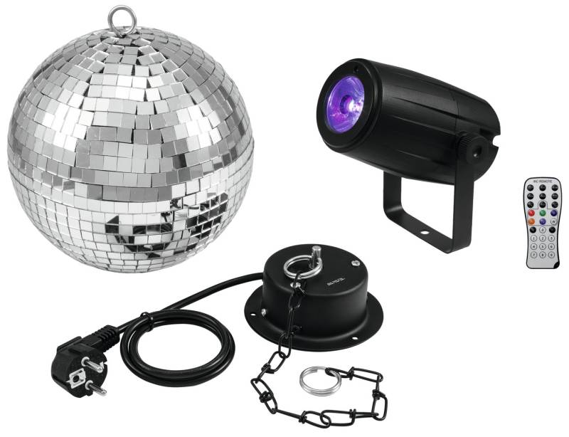 Spejlkugle Sæt 20 Cm. Med Motor, 5w Led Spot Med Farver & Remote - Eurolite