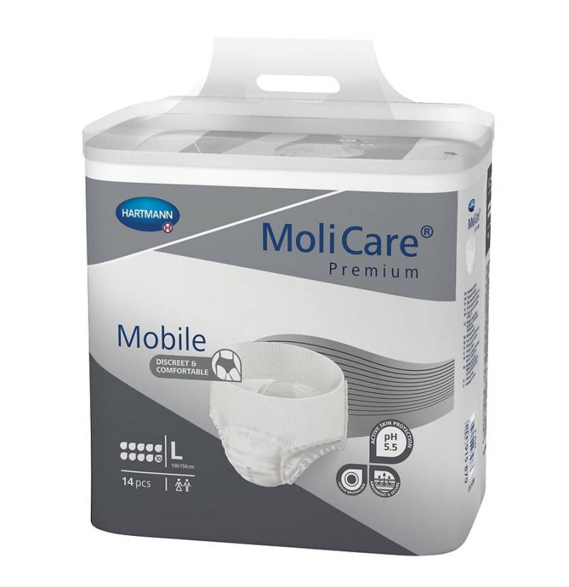Molicare Premium Mobile 10 Dråber  - Buksebleer Str. Xl - Taljemål 130-170 Cm.