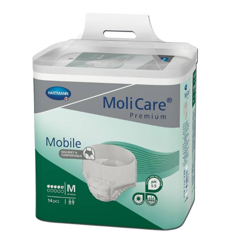 Molicare Premium Mobile 5 Dråber  - Buksebleer Str. L - Taljemål 100-150 Cm.