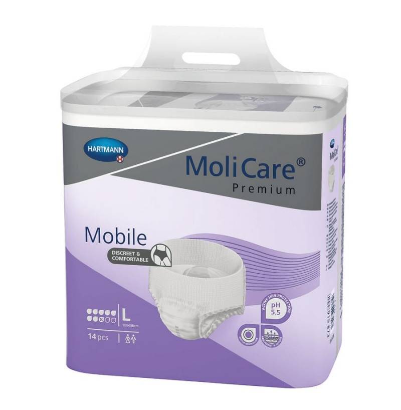 Molicare Premium Mobile 8 Dråber  - Buksebleer Str. M - Taljemål 80-120 Cm.