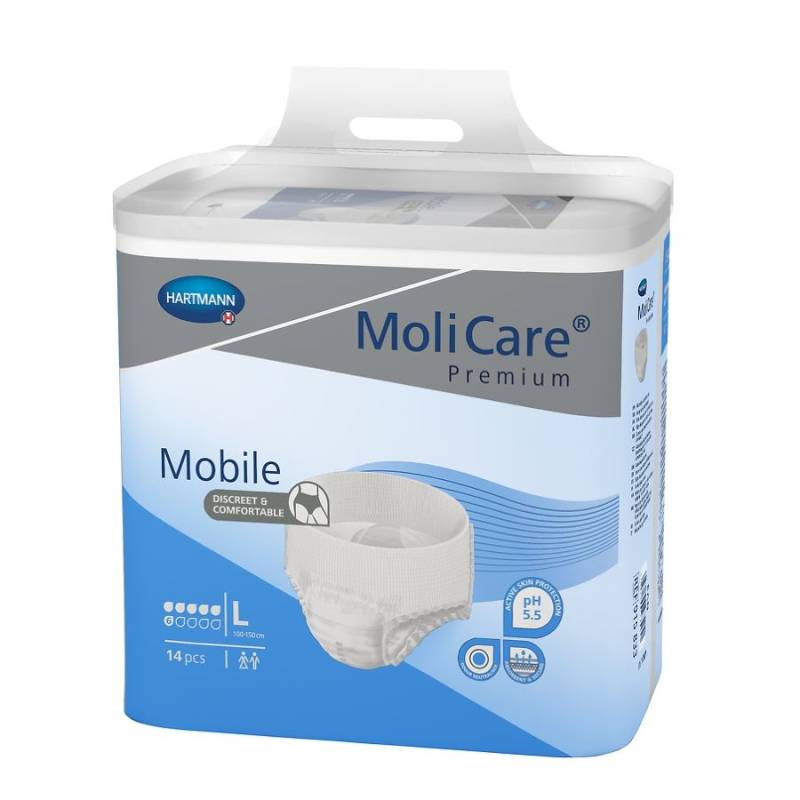 Molicare Premium Mobile 6 Dråber  - Buksebleer Str. M - Taljemål 80-120 Cm.