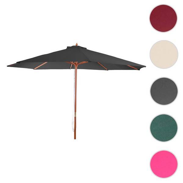 Træ Parasol ø 300 Cm - Rund Træparasol På ø 3 Meter - Antracit Grå - Haveparasoller > Træparasoller - Parasoller I Træ - Daily-Living - Hw