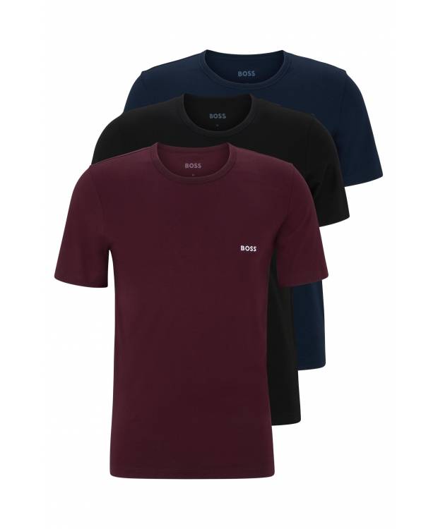 Boss 3pak T-Shirts Med økologisk Bomuld I Sort, Navy Og Bordeauxrød Til Herre.