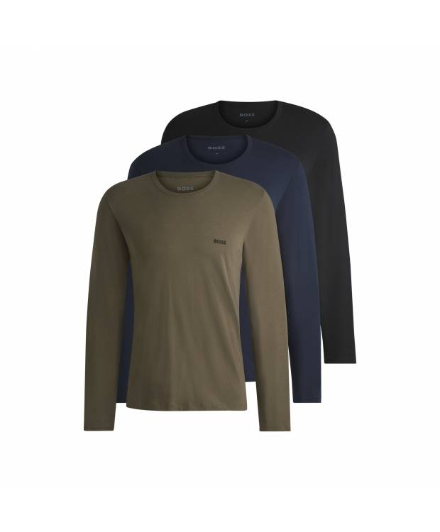 Boss 3-Pak Klassiske Langærmet T-Shirts I Mørke Nuancer
