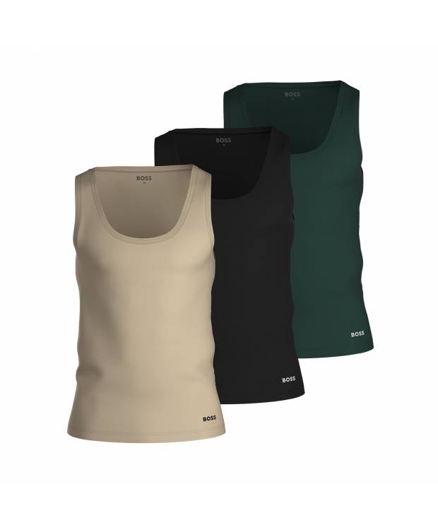 Boss 3-Pak Klassiske Tank Tops I Grøn Sort Og Sand