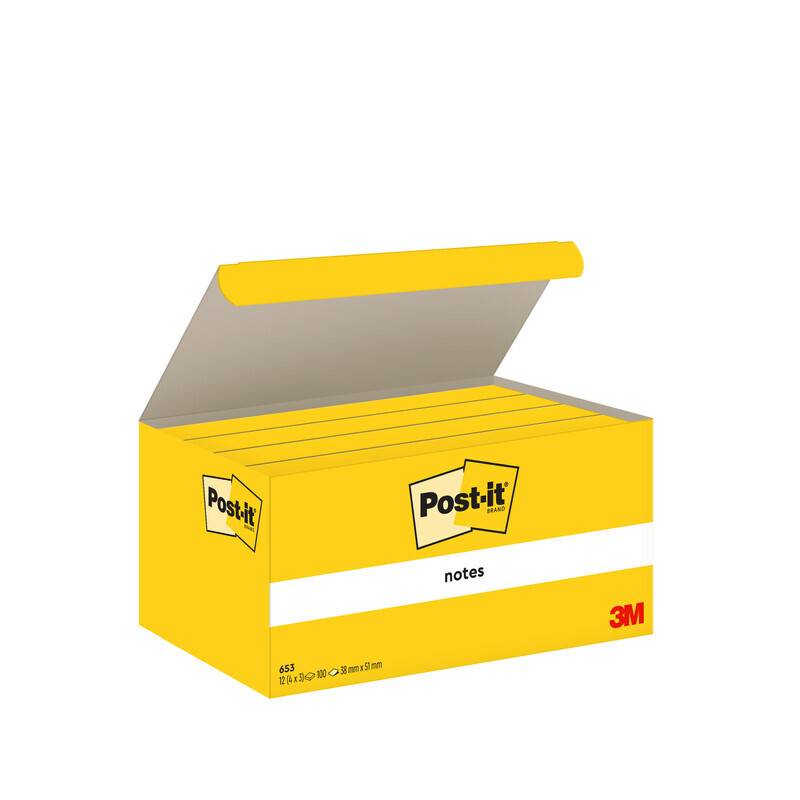 Post-It Notes  653 Gul 38x51mm, 12 Blokke