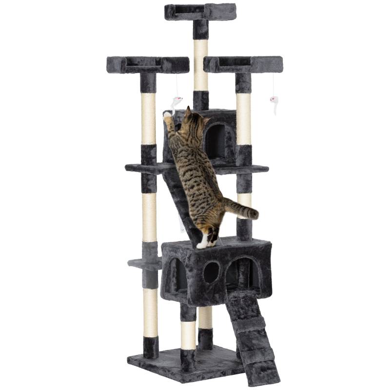 Kradsetræ Med Kattehulestige Xxl Kradsetræ Klatretræ Klatretræ Til Katte Multiniveau Multiaktivitetscenter Plys Grå 49 X 49 X 173 Cm - Aosom