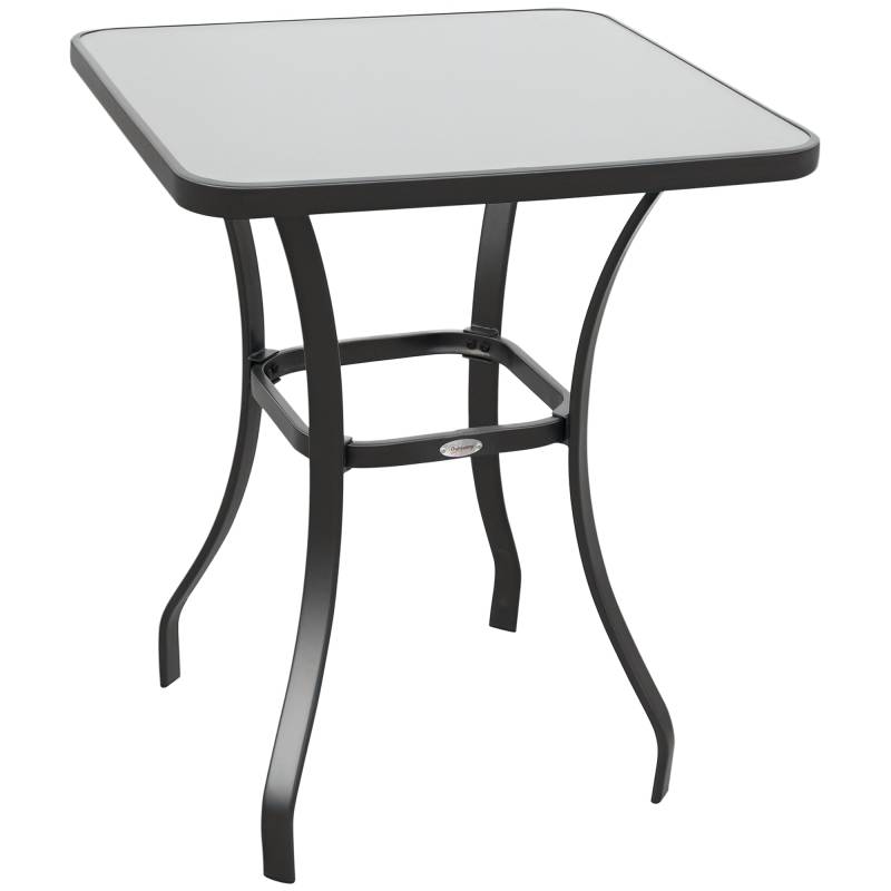Havebord Bistrobord Glasbord Hærdet Glas + Metal Sort L68,5 X B68,5 X H84 Cm - Aosom