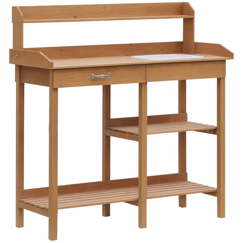Plantebord Havebord Blomsterbord Med Balje Havegran Naturtræ 117 X 45 X 121 Cm - Aosom