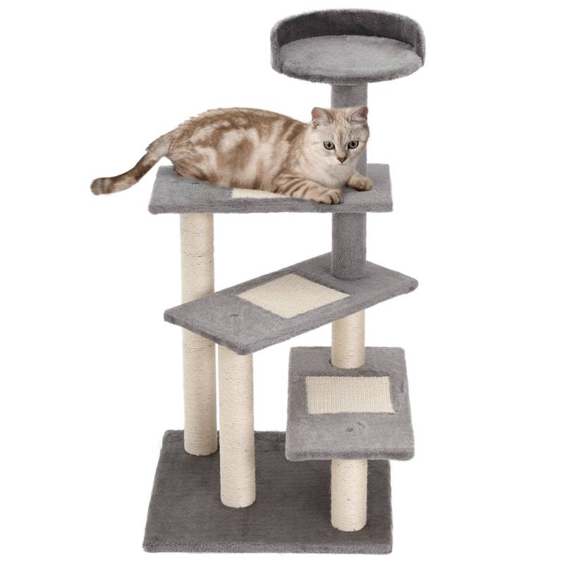 Klatretræ Kradsetræ Legetræ Kradsetræ Katte Trapper 5 Lag Beige Grå 48,5 X 48,5 X 100 Cm (lxbxh) - Aosom